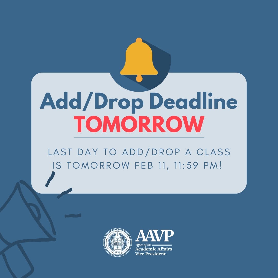 🔔 REMINDER: Add/Drop deadline is TOMORROW, Feb 11 at 11:59PM! 

Make sure you&#