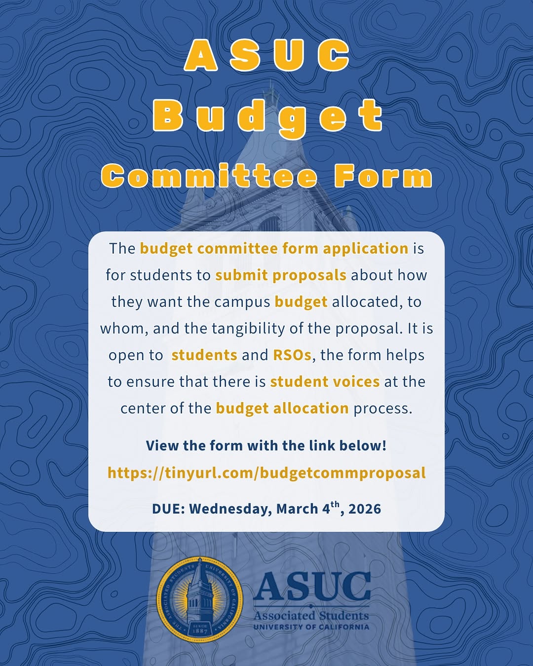 Make your voice heard in the campus budget! 💸🗳️

The ASUC Budget Committee For