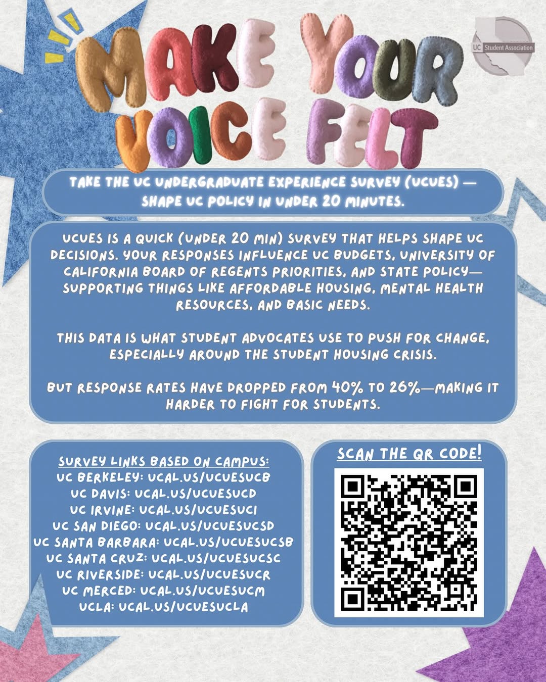 Make your voice felt 🧵💬

The UC Undergraduate Experience Survey (UCUES) takes 