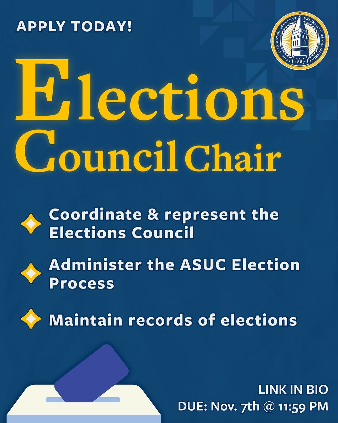 Apply now to be the next Elections Council Chair! 

You can coordinate and repre