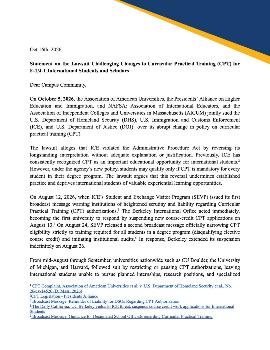 On October 5, 2026, the Association of American Universities, the Presidents’ Al