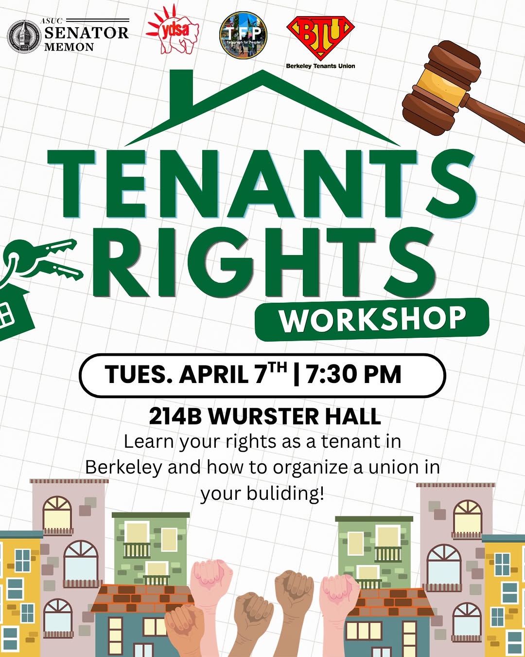 Join us for a Tenants Rights Workshop!🏡
Open to all students and Berkeley resid