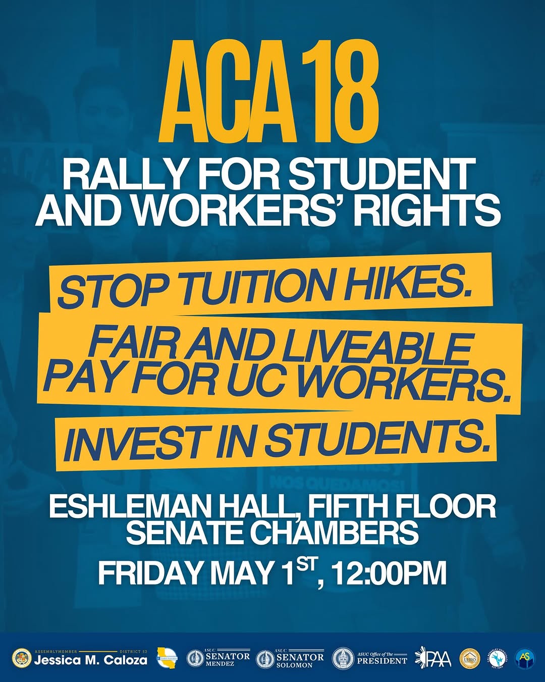 📣 TOMORROW: CALLING ALL CAL STUDENTS!!! 🐻

🗓️ Friday, May 1st
🕑 12-1PM (Door