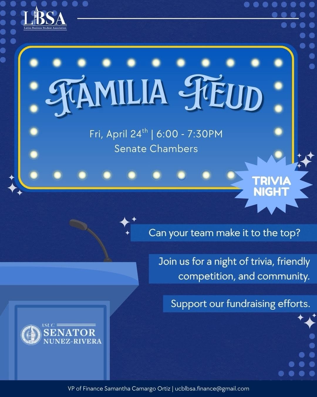 Holaaaa Familia 💙

Join us for Familia Feud Latine Trivia Night with Senator Nu
