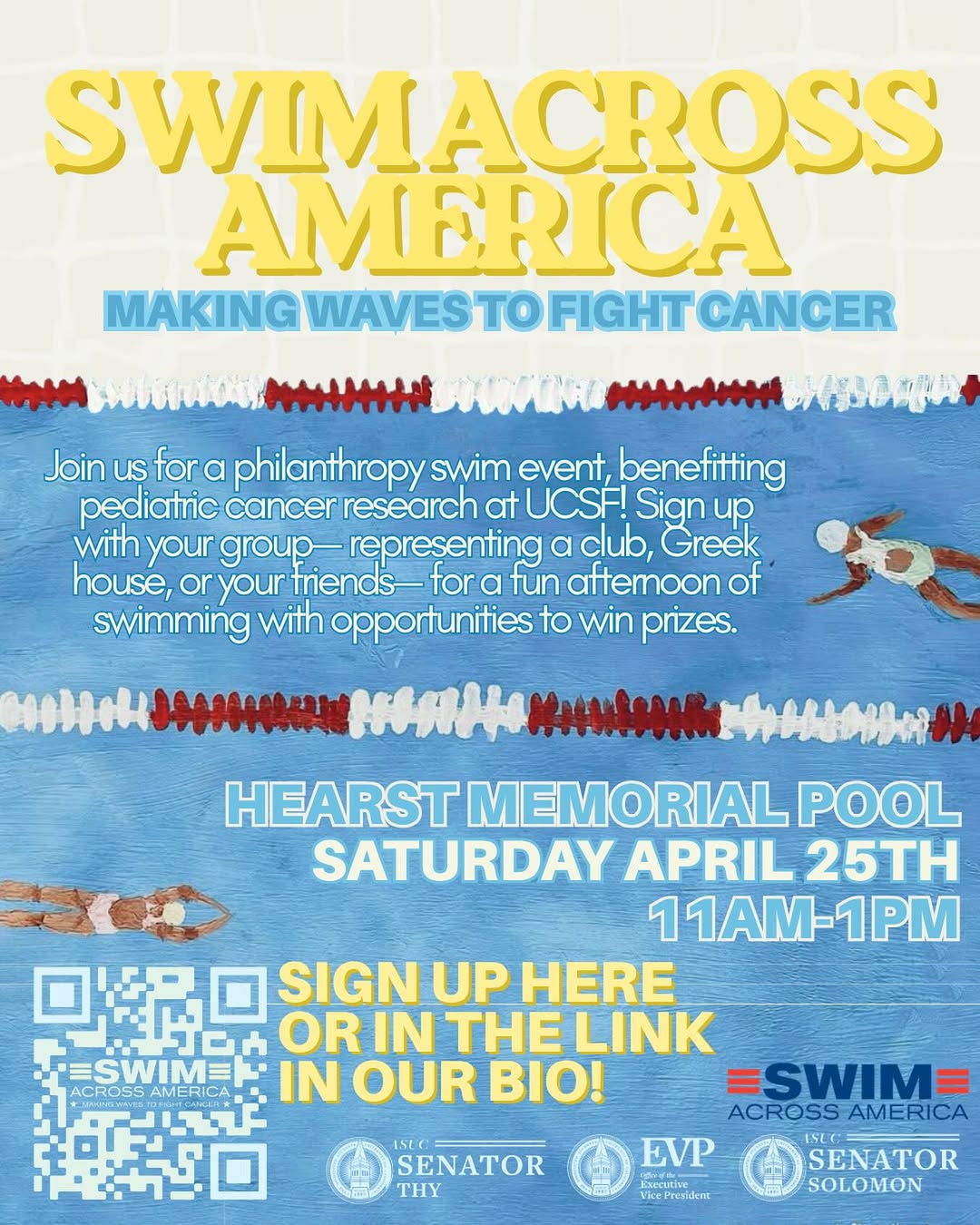 Join Swim Across America, the ASUC offices of Senators Sydnee Thy and Margaret S