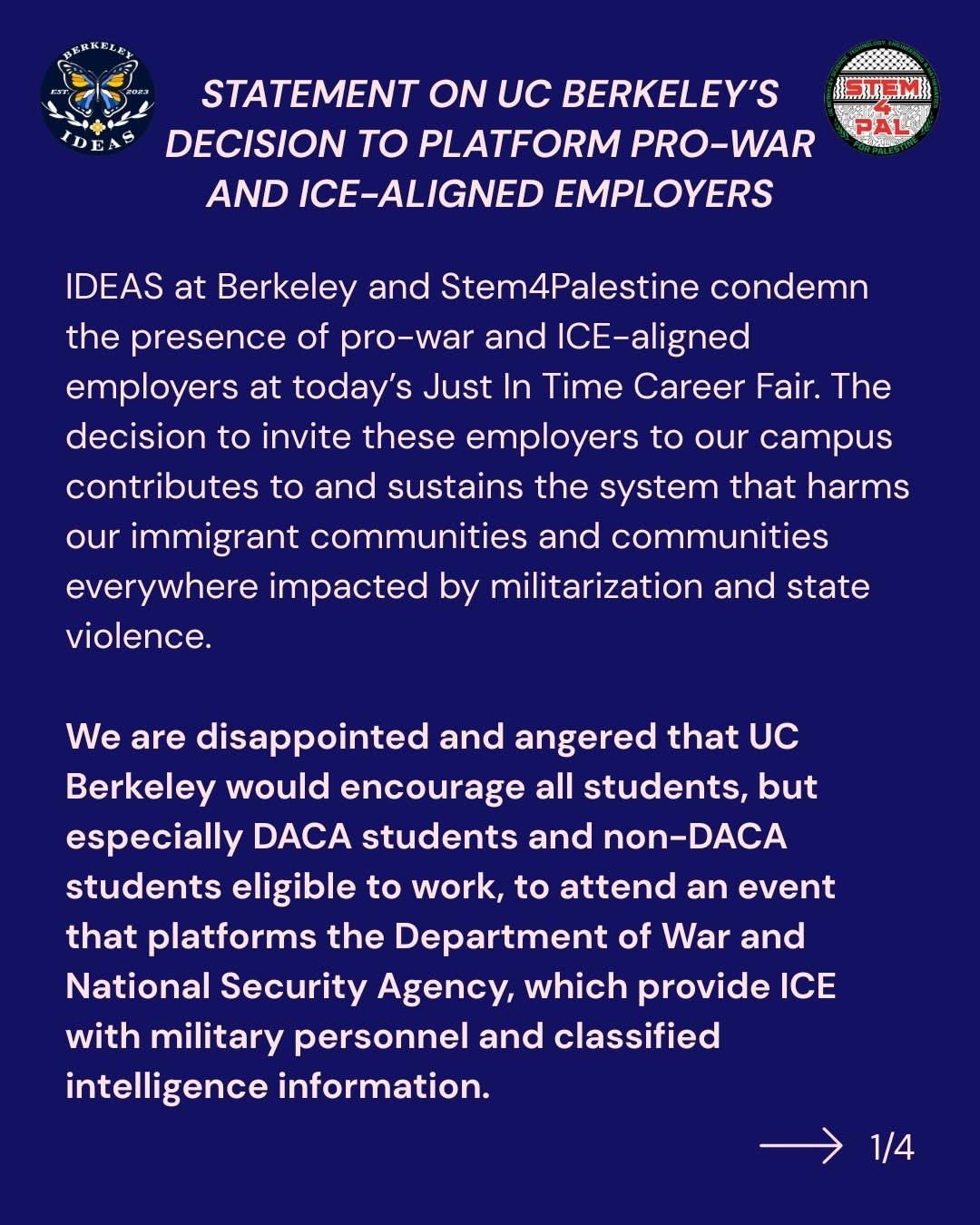@ideasucb and STEM4Palestine condemn UC Berkeley’s decision to invite pro-war an