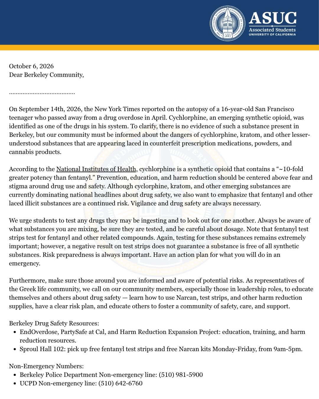 As ASUC Senators, we wanted to share an important drug safety and harm reduction