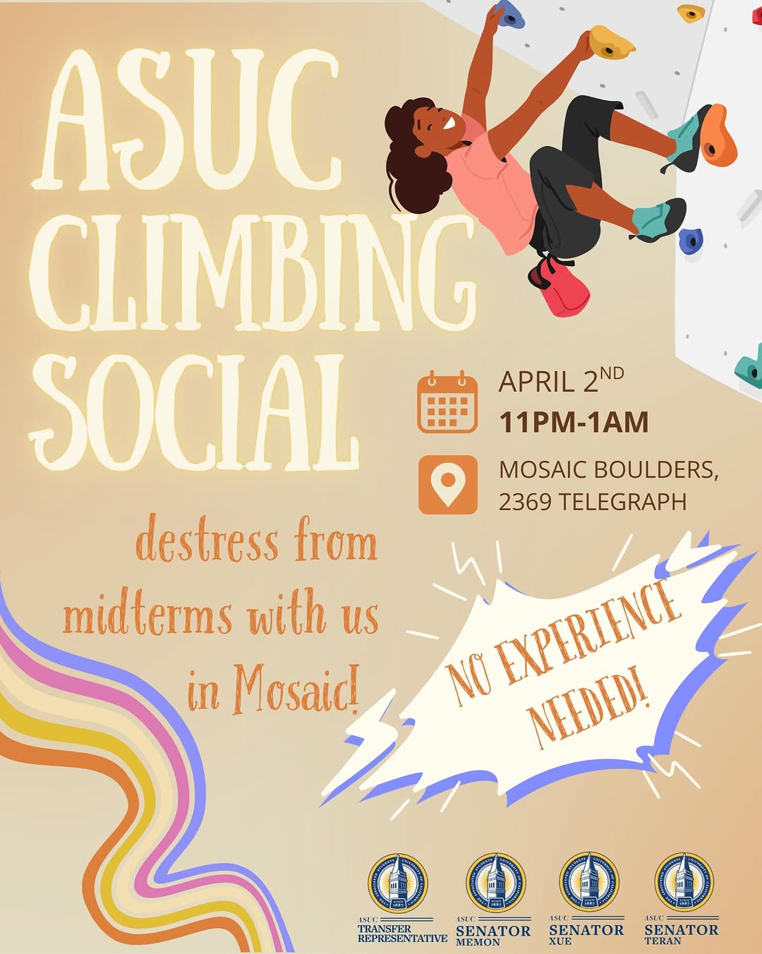 Join us for a bouldering social this Thursday at Mosaic, 11PM-1AM! Limited to th