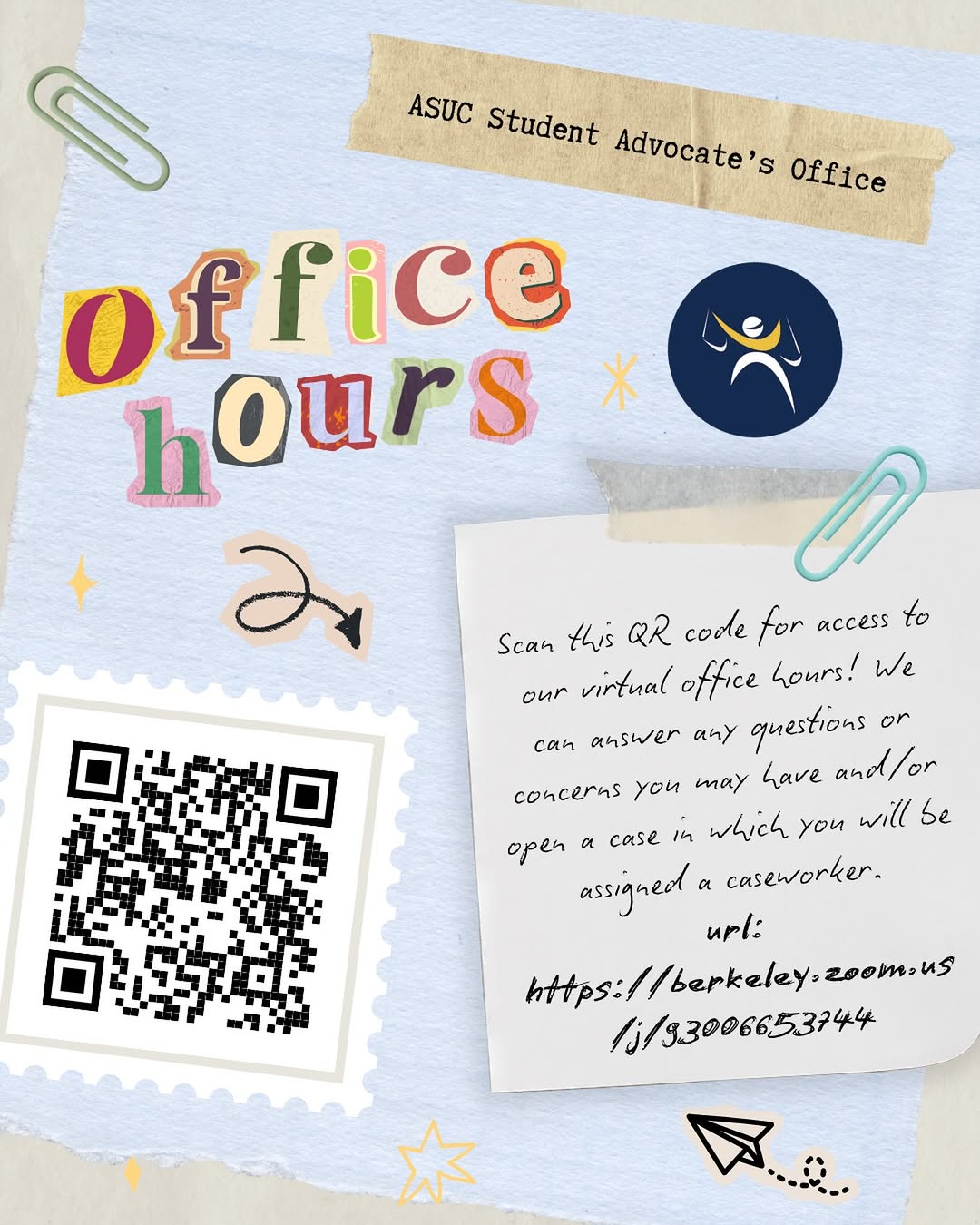 Looking for our virtual office hours? Scan the QR code or go to the URL above! 
