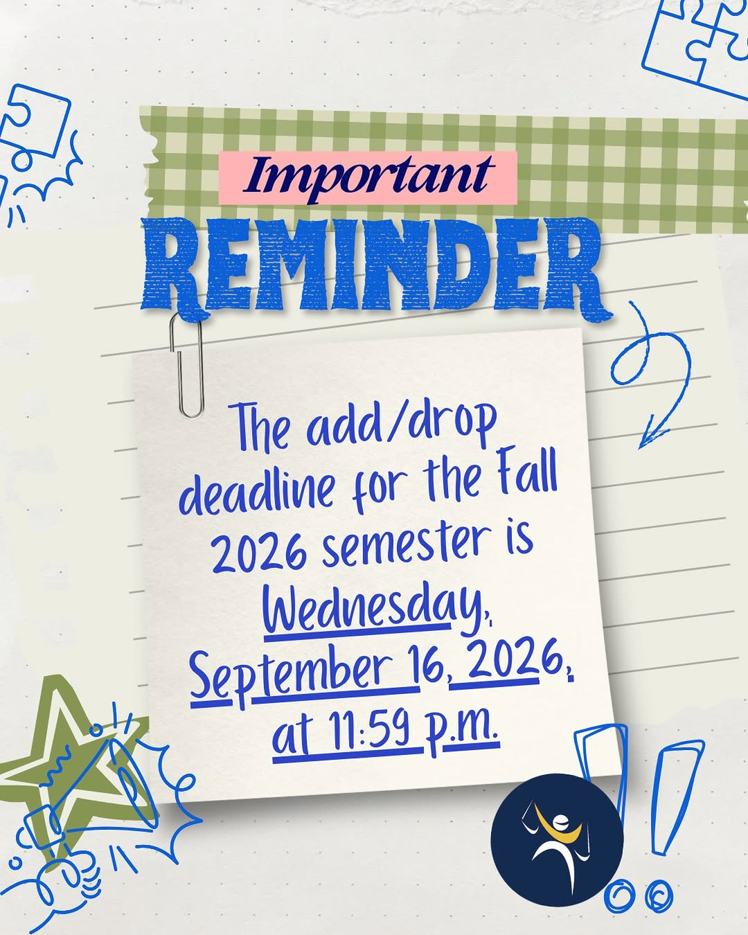 Hi all! Friendly reminder that the add/drop deadline is tomorrow for all undergr