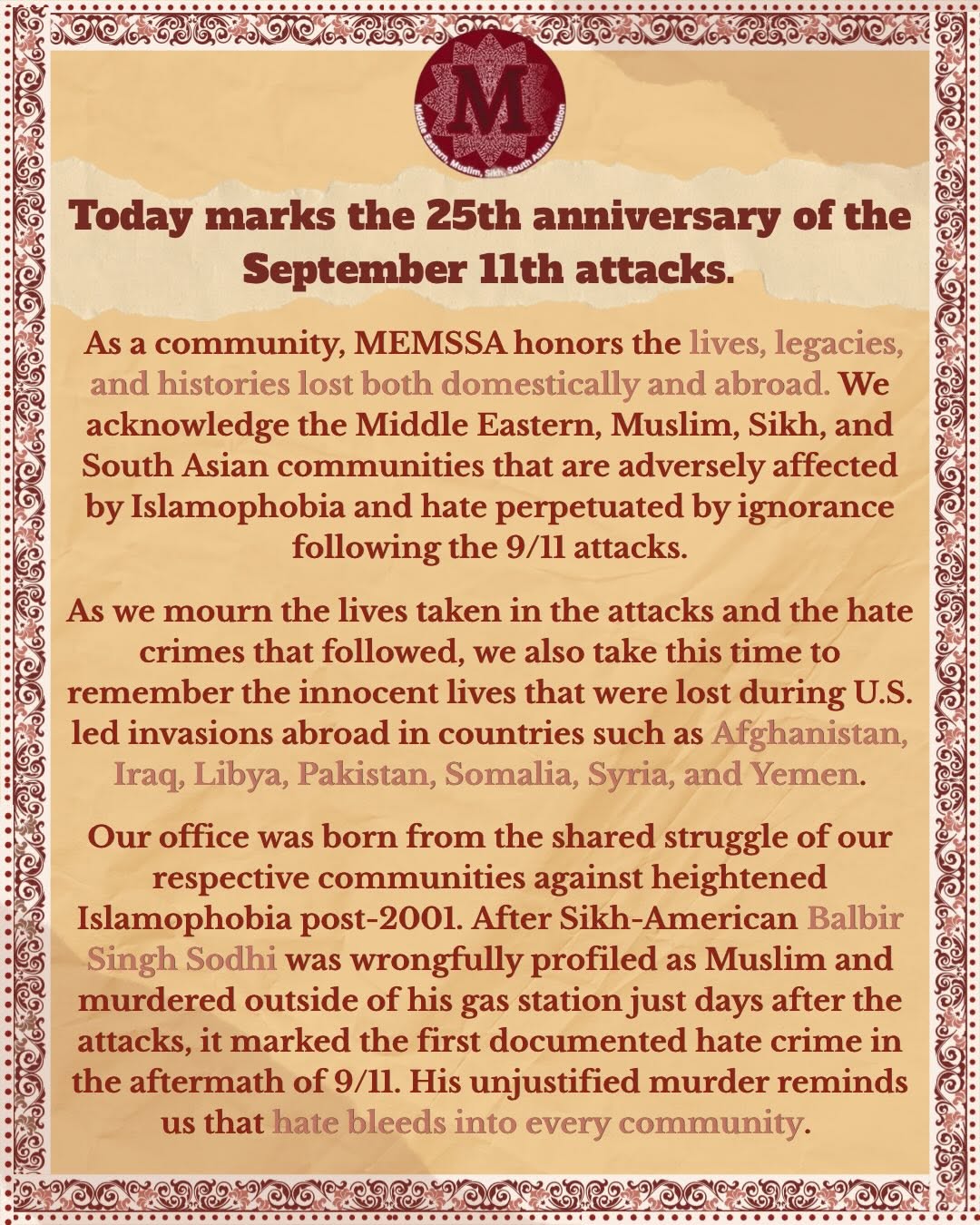 On the 25th anniversary of 9/11, we honor the lives, legacies, and histories los