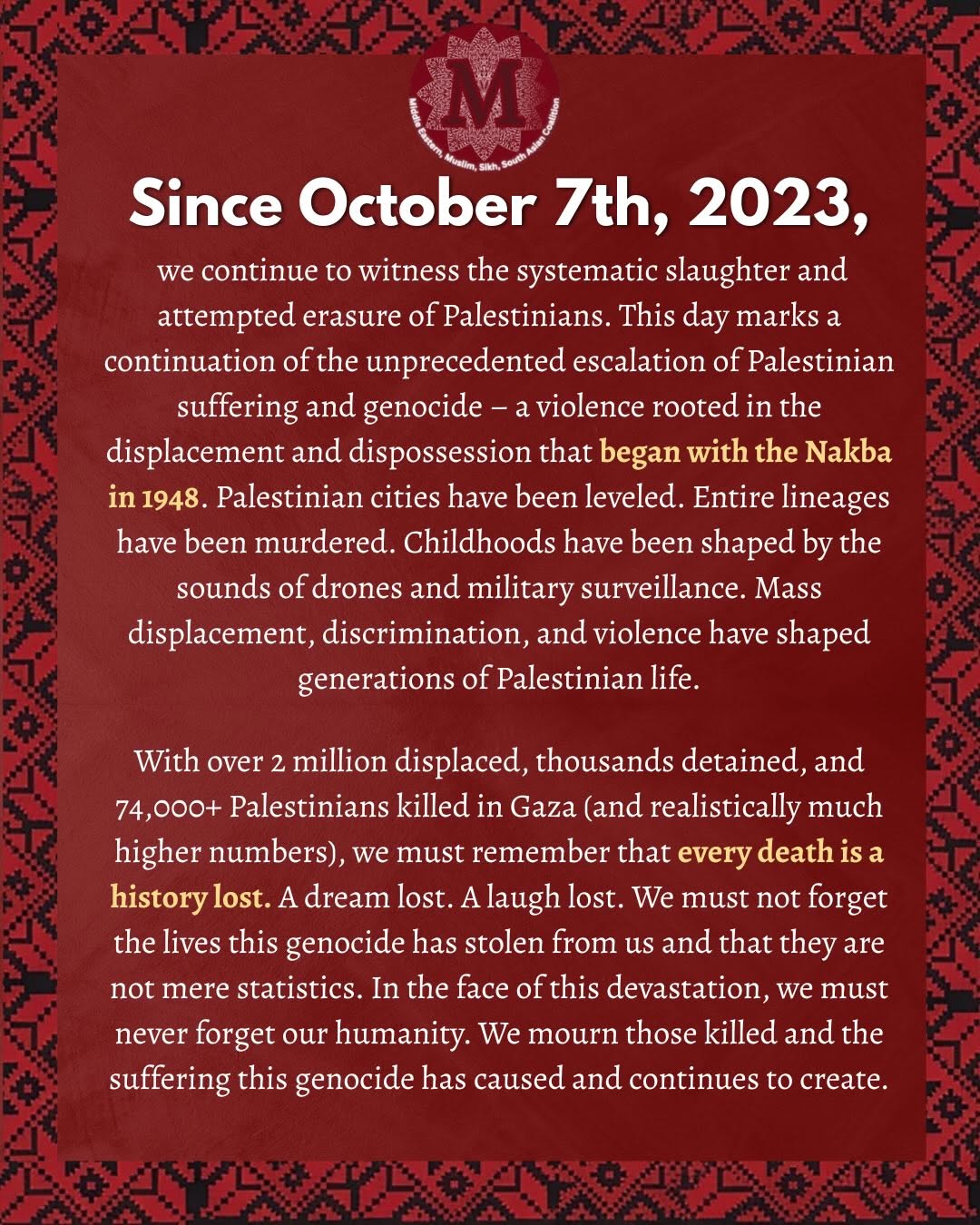 Today marks a continuation of the unprecedented escalation of Palestinian suffer