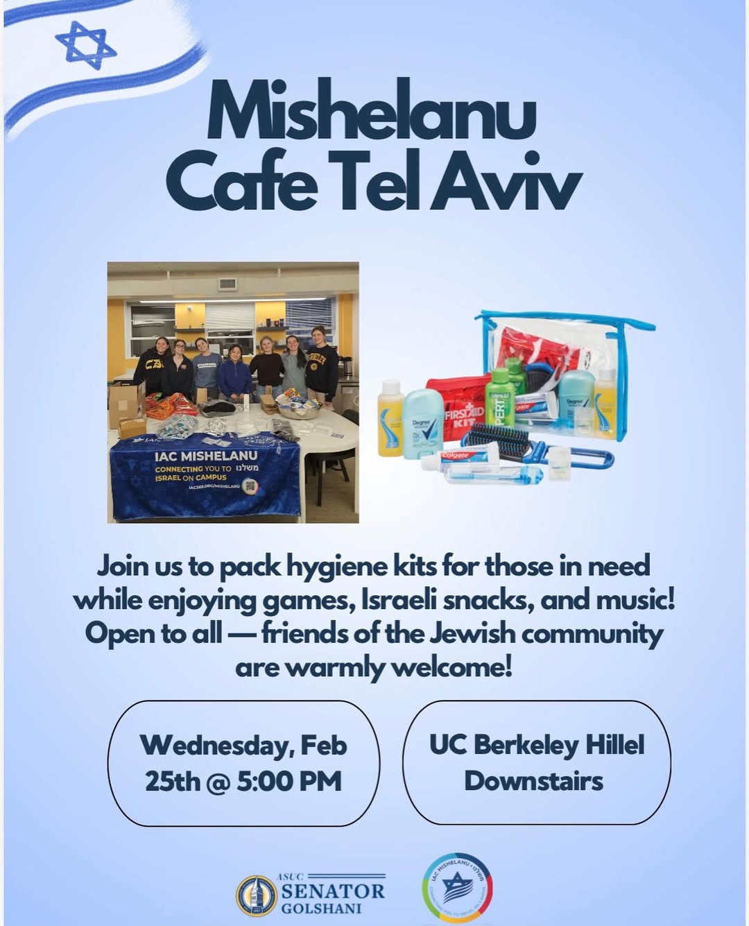 Join Mishelanu x The Office of Senator Talia Golshani as we pack hygiene kits fo