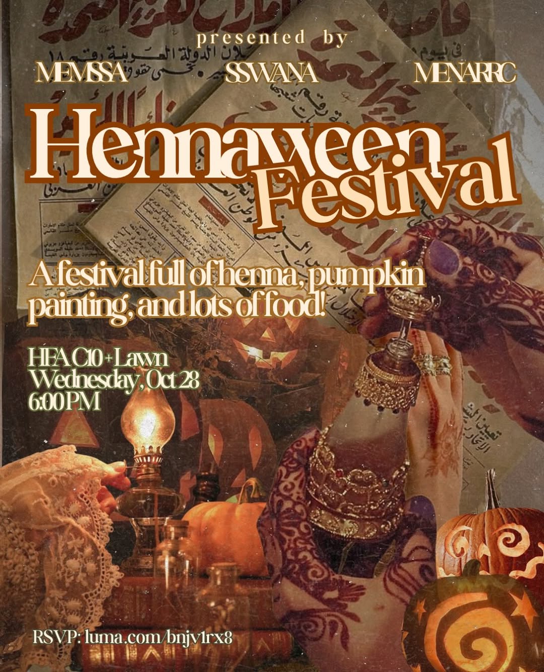 Join us on October 28th for our annual Hennaween event! Come for food, crafts, a