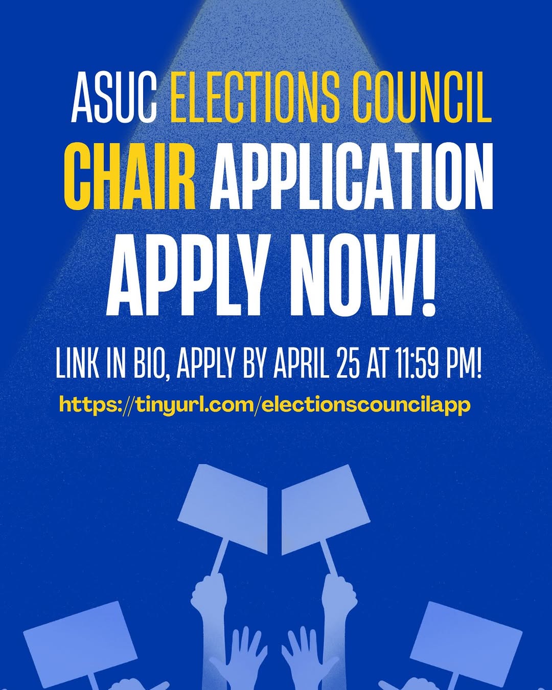 Apply to be the Chair of the 2026-27 ASUC Elections Council! Make sure to submit